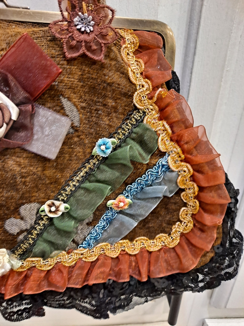 Malina Vintage Bohemian Victorian Floral Applique Bag Tapestry Fairy Cottage - Picture 2 of 13